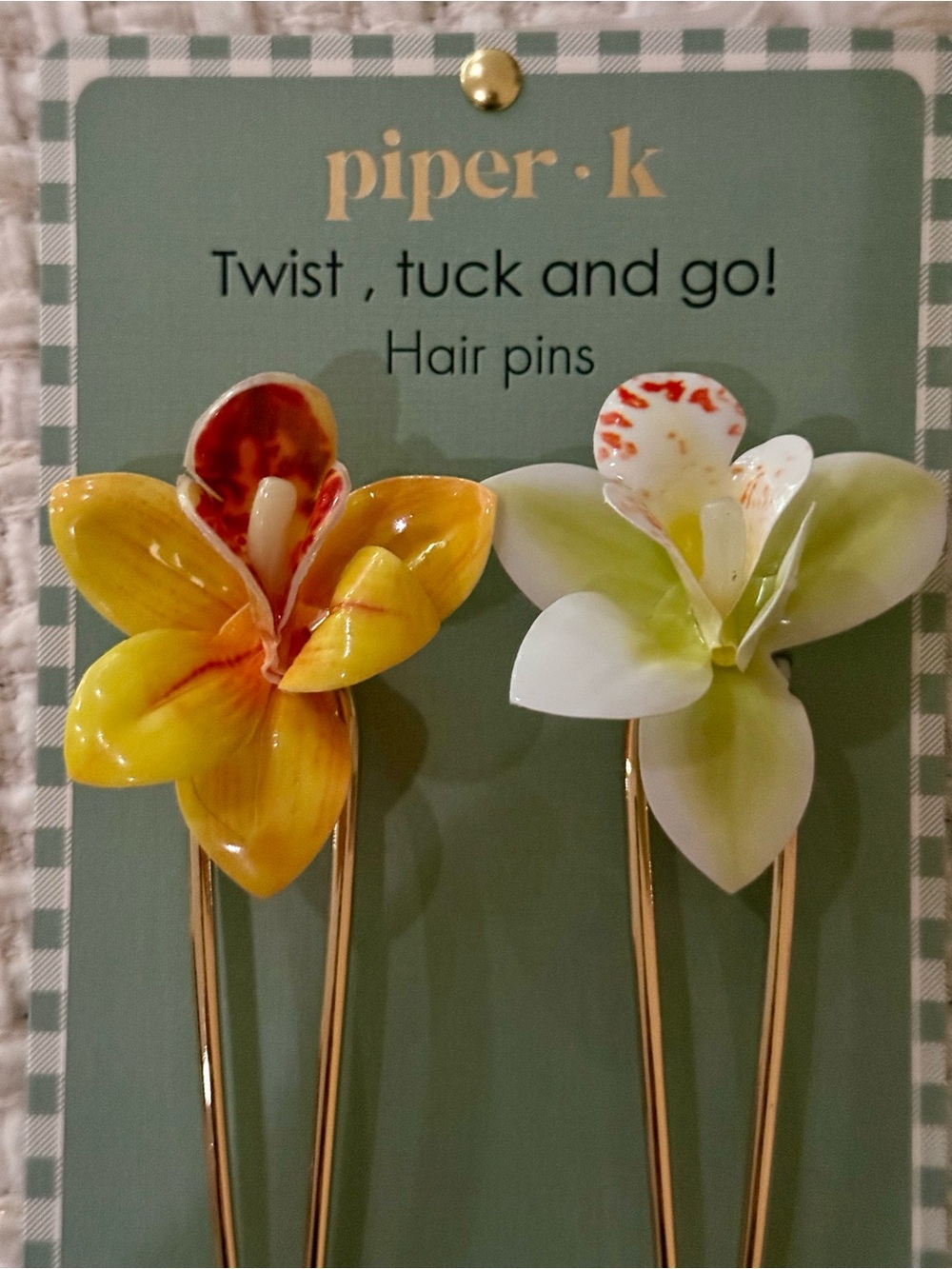 piper.k 🌸🌼🌺Yellow & White Floral Hair Pins - Set of 2
